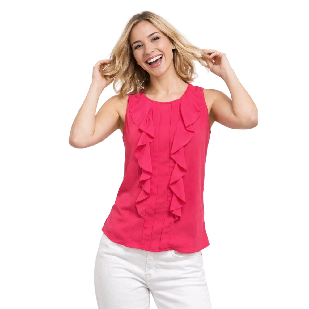 Elle Hot Pink Sleeveless Ruffled Blouse